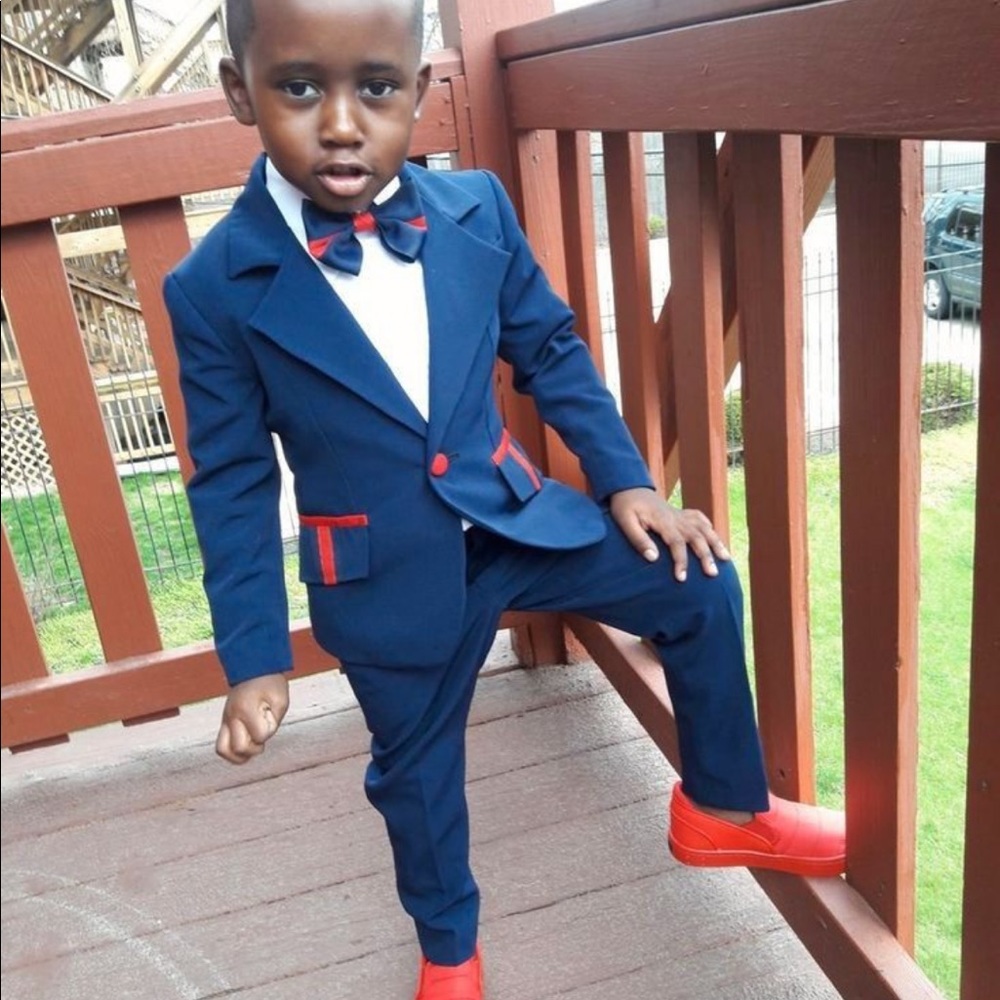 Boys Stretch Navy Blue Distressed Uniform Chinos